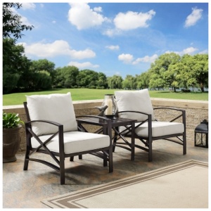 Crosley Furniture Kaplan Outdoor Side Table and 2 Lounge Chairs, Oatmeal
