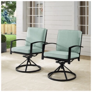 Crosley Furniture Kaplan Outdoor Swivel Dining Chair (Set of 2), Mist