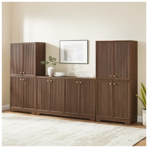 Crosley Furniture Naomi 3-Piece Sideboard And Pantry Set, Walnut