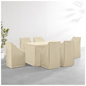 Crosley Furniture Outdoor Dining Table and 6 Dining Chairs Furniture Cover, Tan