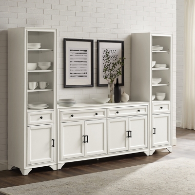 Crosley Furniture Tara Sideboard And Bookcase Set, Distressed White