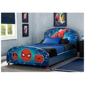 Delta Children Marvel Spider-man Upholstered Twin Bed, Blue/Black/Red