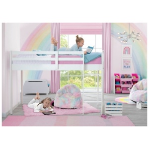 Delta Children Twin Low Loft Bed with Guardrail and Ladder, White