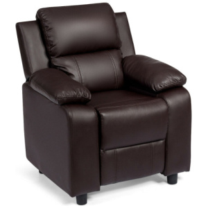 Deluxe Kids Armchair Recliner Headrest Sofa w/ Storage Arms-Brown