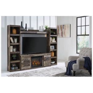 Derekson 4-Piece Entertainment Center with 60" TV Stand and Electric Fireplace, Multi Gray