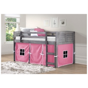 Donco Kids Louver Twin Loft Bed with Tent, Antique Gray/Pink