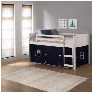 Donco Kids Louver Twin Loft Bed with Tent, White/Blue