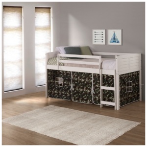 Donco Kids Louver Twin Loft Bed with Tent, White/Camo