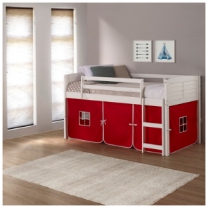 Donco Kids Louver Twin Loft Bed with Tent, White/Red