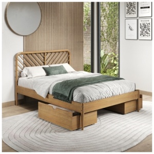 Donco Trading Diagonal Round Queen Platform Bed with 2 Underbed Drawers, Urban Oak