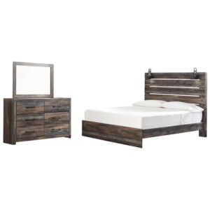 Drystan King Panel Bed with Mirrored Dresser, Multi