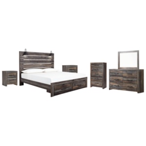 Drystan King Panel Bed with Storage with Mirrored Dresser, Chest and 2 Nightstands, Multi