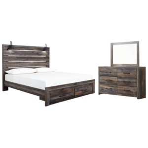 Drystan King Panel Bed with Storage with Mirrored Dresser, Multi