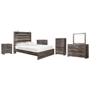 Drystan Queen Panel Bed with Mirrored Dresser, Chest and 2 Nightstands, Multi