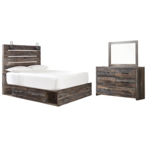 Drystan Twin Panel Bed with 2 Storage Drawers with Mirrored Dresser, Multi