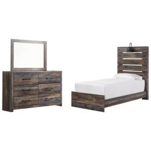 Drystan Twin Panel Bed with Mirrored Dresser, Multi