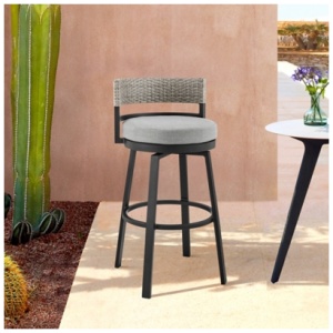 Encinitas Outdoor Bar Height Bar Stool, Black