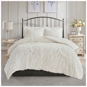 Eugenia 3 Piece Tufted Cotton Chenille Damask King/California King Comforter Set, White