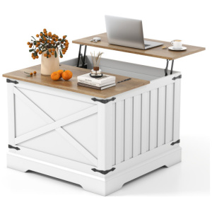 Farmhouse Lift Top Coffee Table with Hidden Storage Compartment-Brown