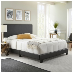 Fiona Upholstered Faux Leather Platform Bed, Black