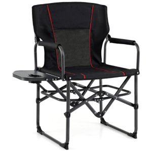 Folding Camping Chair with Side Table and Cup Holder with Carrying Bag-Black