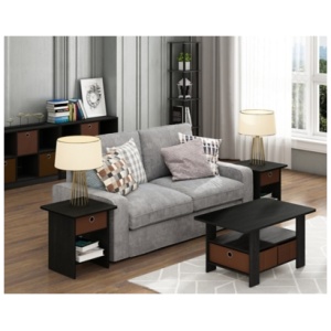 Furinno Basic Bookcase Storage with Bins, Americano/Medium Brown