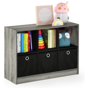 Furinno Basic Bookcase Storage with Bins, French Oak Gray/Black