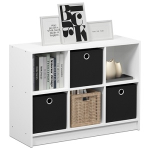 Furinno Basic Bookcase Storage with Bins, White/Black