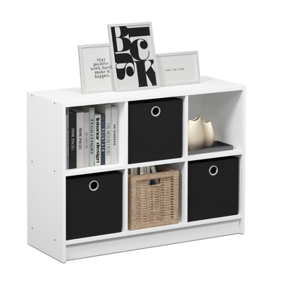 Furinno Basic Bookcase Storage with Bins, White/Black