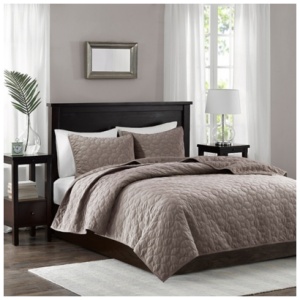 Harper King/California King 3 Piece Velvet Quilt Set, Taupe