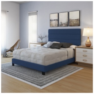 Harrianna King Upholstered Faux Leather Platform Bed, Blue