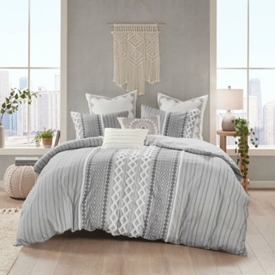 Hills Cotton Printed King/California King Duvet Cover Set, Gray
