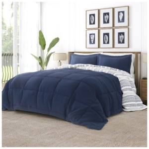 Home Collection Premium Down Alternative Farmhouse Dreams Reversible King Comforter Set, Navy
