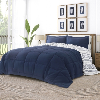 Home Collection Premium Down Alternative Farmhouse Dreams Reversible King Comforter Set, Navy