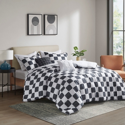 Intelligent Design Checkered Full/Queen Comforter Set, Black/White