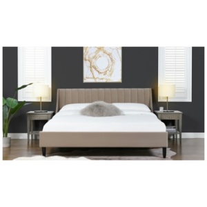 Jennifer Taylor Aspen Vertical Tufted Headboard Platform King Bed, Mink Beige