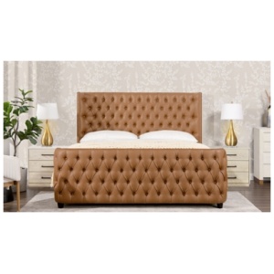Jennifer Taylor Brooklyn King Tufted Panel Bed, Caramel Tan Brown