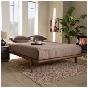 Kaia Mid-Century Modern Platform Bed, Ash Walnut