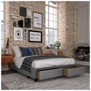 Kalinda Upholstered Faux Leather Storage Bed, Gray