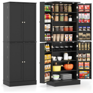 Kitchen Pantry Cabinet 65.5 Inch Freestanding Tall Buffet Cupboard-Black