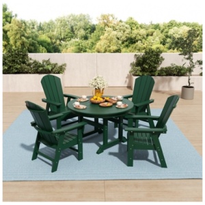 Laguna Outdoor Adirondack Round Table and 4 Chairs, Dark Green