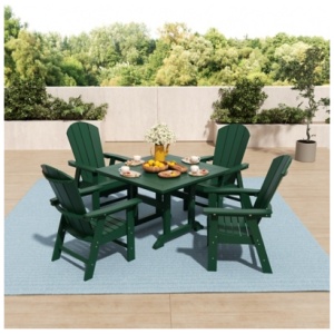 Laguna Outdoor Adirondack Square Table and 4 Chairs, Dark Green