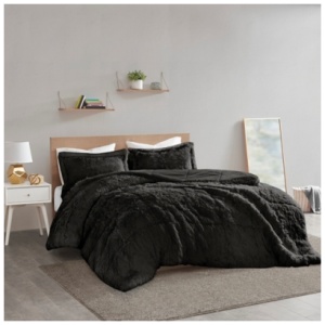 Leena Shaggy Long Fur King/California King Comforter Mini Set, Black