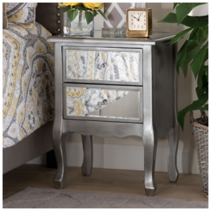 Leonie French Nightstand, Silver