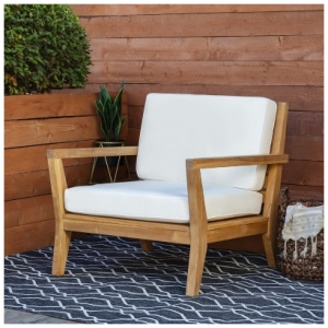 Linon Cary Outdoor Arm Chair With Cushions, Natural