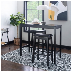 Linon Claridge Bar Height Dining Table and 2 Bar Stools Set, Black