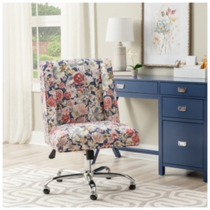 Linon Draper Home Office Desk Chair, Navy Floral