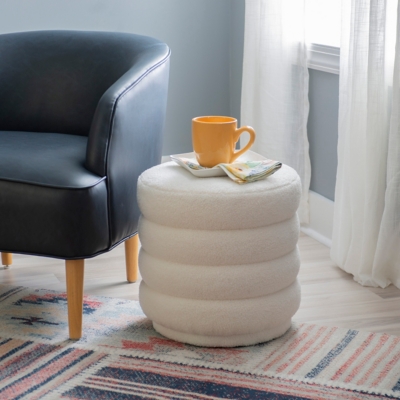 Linon Farley Round Ottoman, White