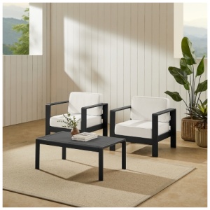 Linon Rosemary Outdoor Lounge Chair and Coffee Table, Black