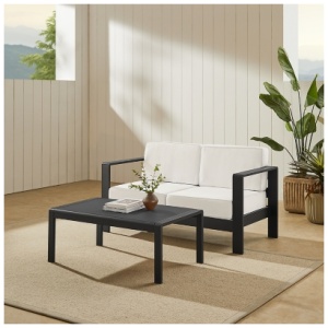 Linon Rosemary Outdoor Loveseat and Coffee Table, Black